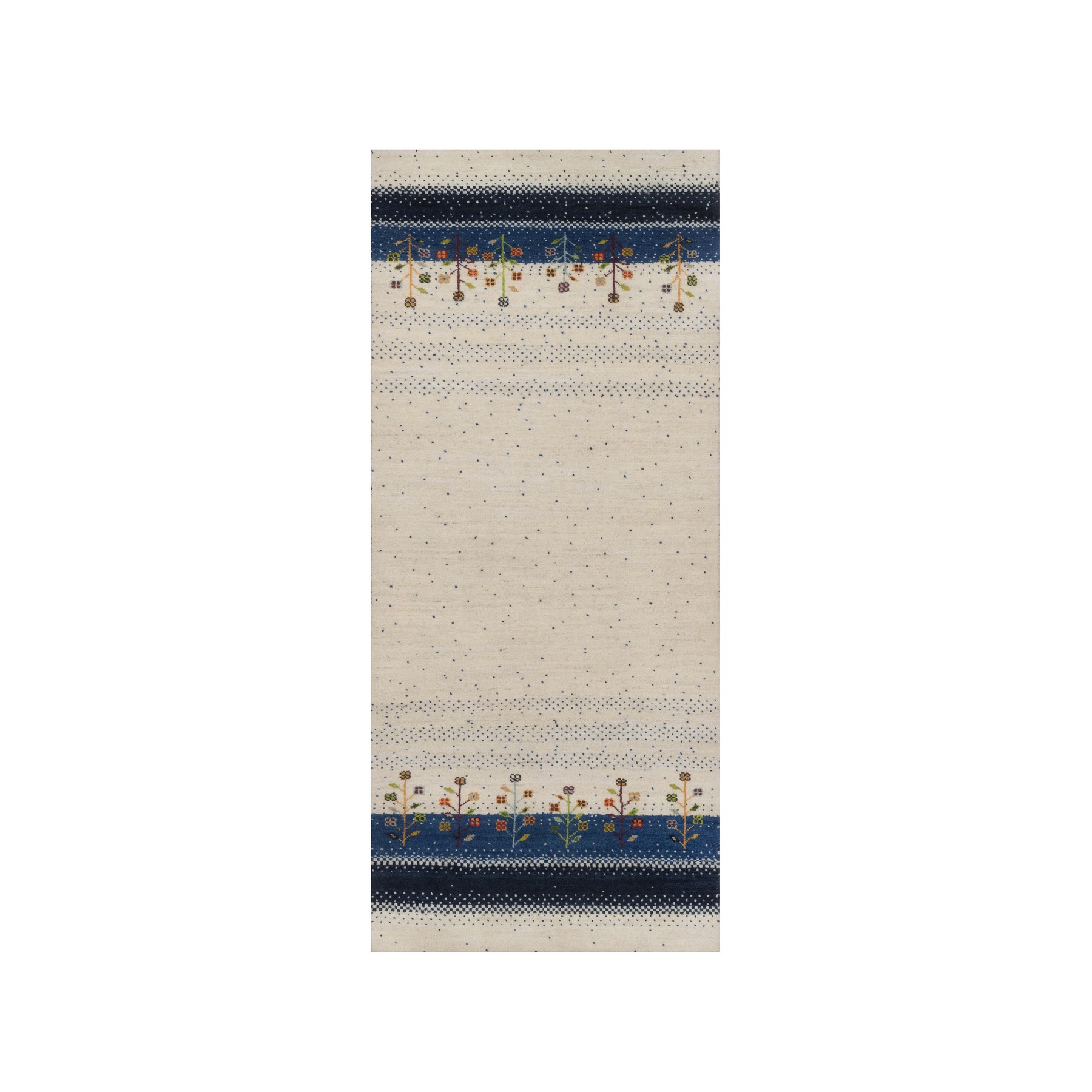 Parchment White, Tree Design, Modern, Lori Buft Gabbeh, Pure Wool, Hand Knotted, Thick and Plush, Soft Pile, Runner, Oriental Rug